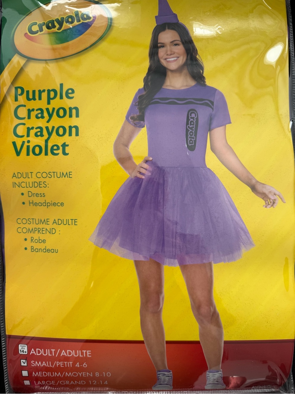 Crayola Purple Crayon Adult Costume – NEW (Small 4–6)
